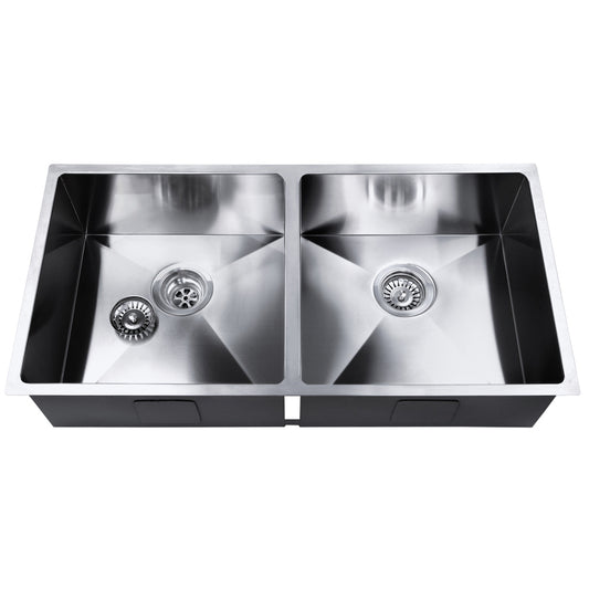 Stainless Steel Kitchen Sink 865X440MM Under/Topmount Laundry Double Bowl Silver - image1