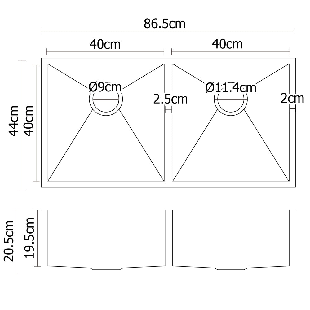 Stainless Steel Kitchen Sink 865X440MM Under/Topmount Laundry Double Bowl Silver - image2