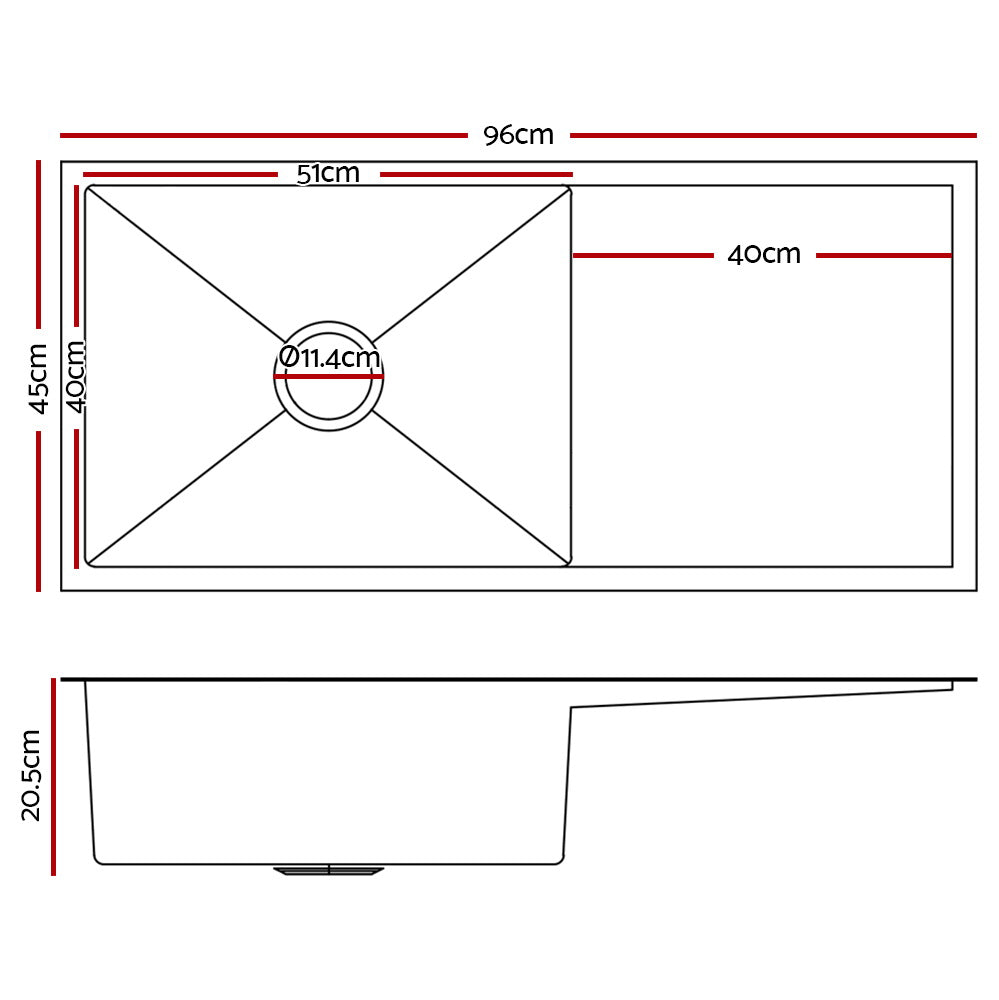 96cm x 45cm Stainless Steel Kitchen Sink Under/Top/Flush Mount Silver - image2