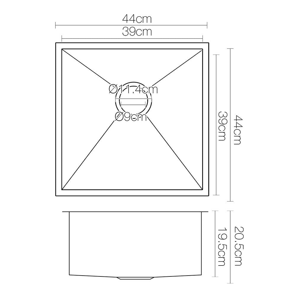 Stainless Steel Kitchen Sink 440X440MM Under/Topmount Sinks Laundry Bowl Black - image2