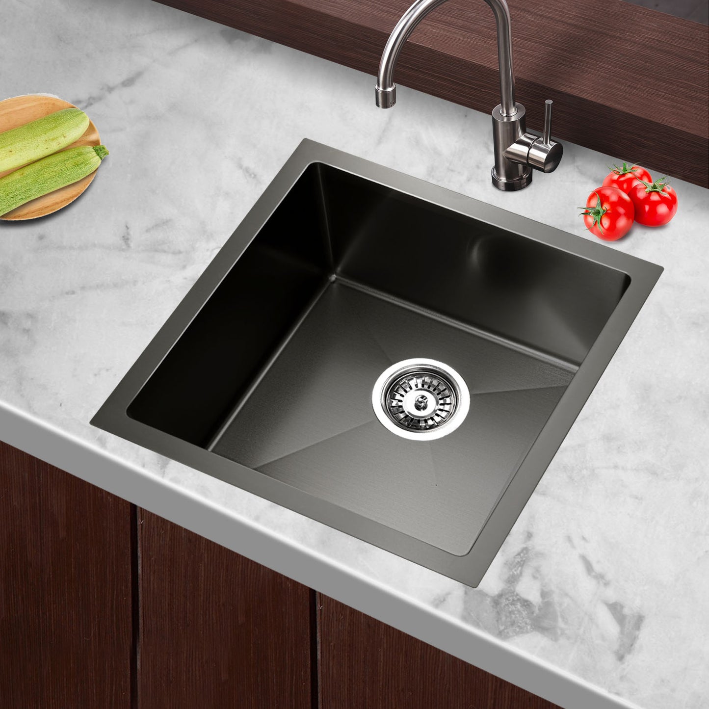 Stainless Steel Kitchen Sink 440X440MM Under/Topmount Sinks Laundry Bowl Black - image7