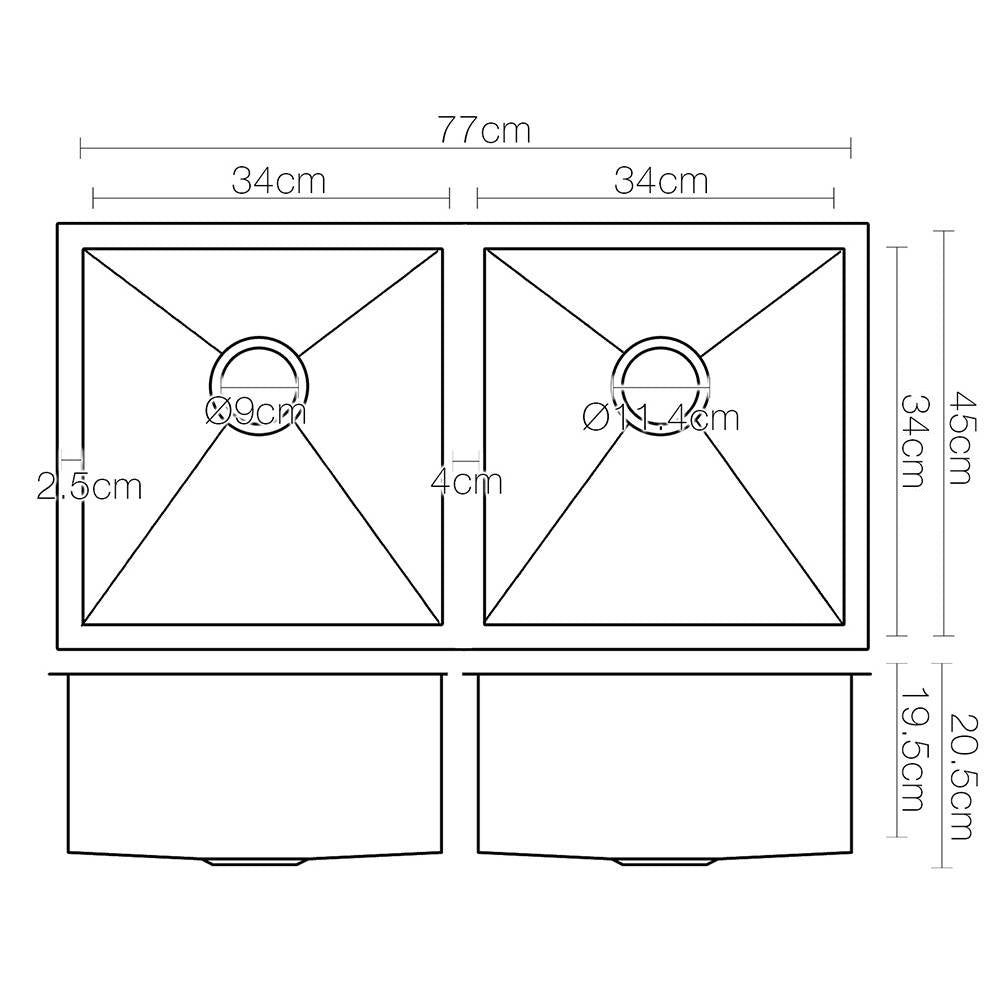 Stainless Steel Kitchen Sink 770X450MM Under/Topmount Laundry Double Bowl Black - image2