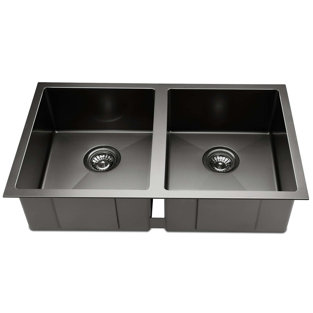 Stainless Steel Kitchen Sink 770X450MM Under/Topmount Laundry Double Bowl Black - image3