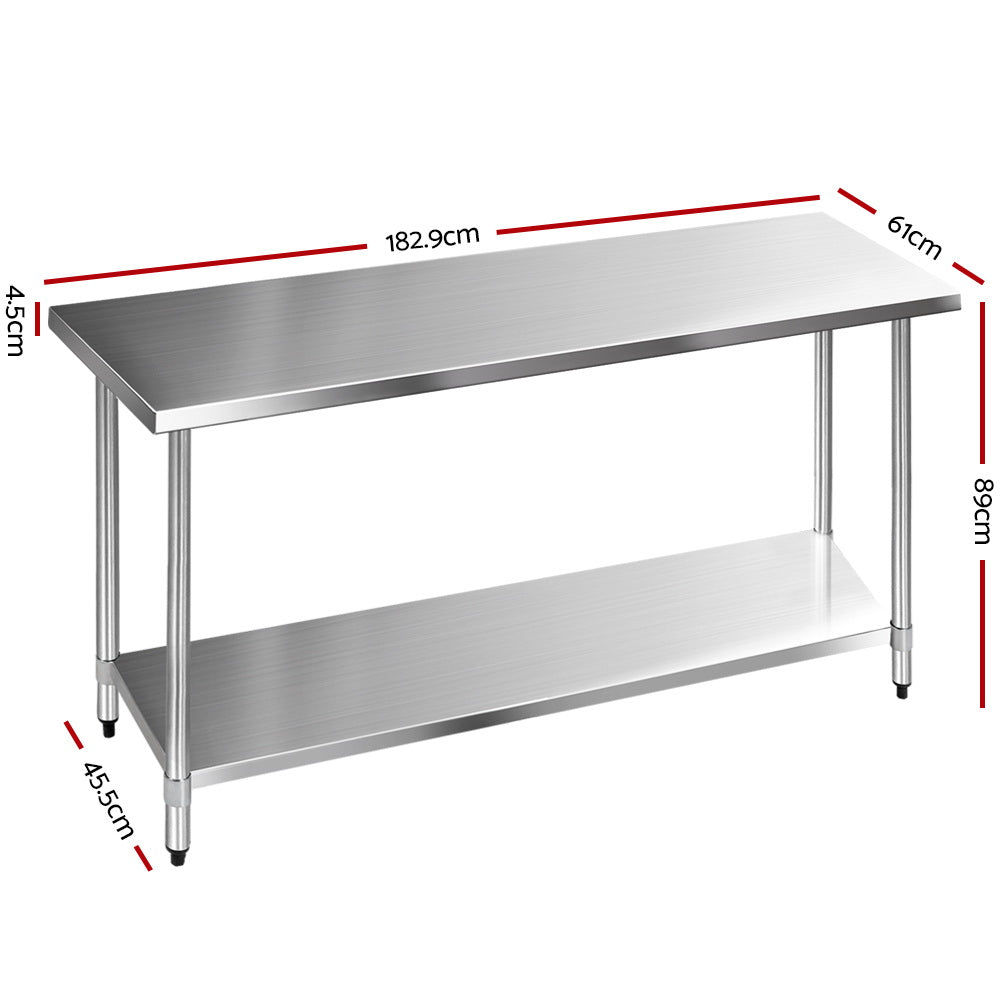 1829 x 610mm Commercial Stainless Steel Kitchen Bench - image2