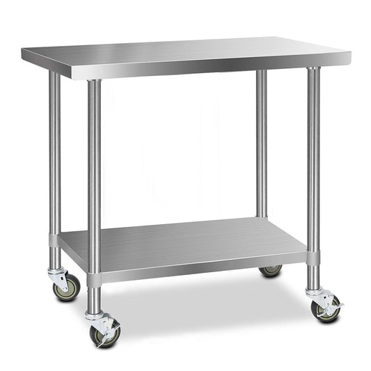 304 Stainless Steel Kitchen Benches Work Bench Food Prep Table with Wheels 1219MM x 610MM - image1