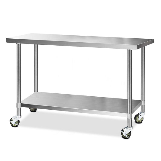 304 Stainless Steel Kitchen Benches Work Bench Food Prep Table with Wheels 1524MM x 610MM - image1