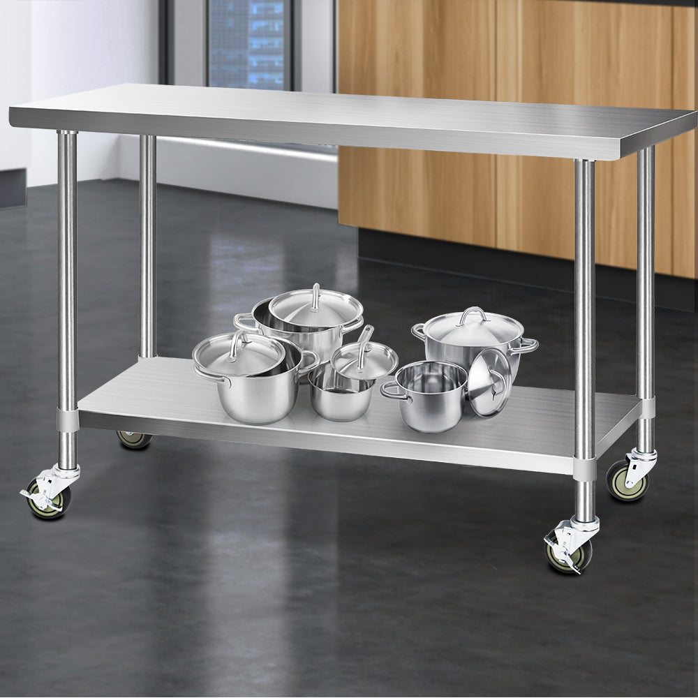 304 Stainless Steel Kitchen Benches Work Bench Food Prep Table with Wheels 1524MM x 610MM - image7