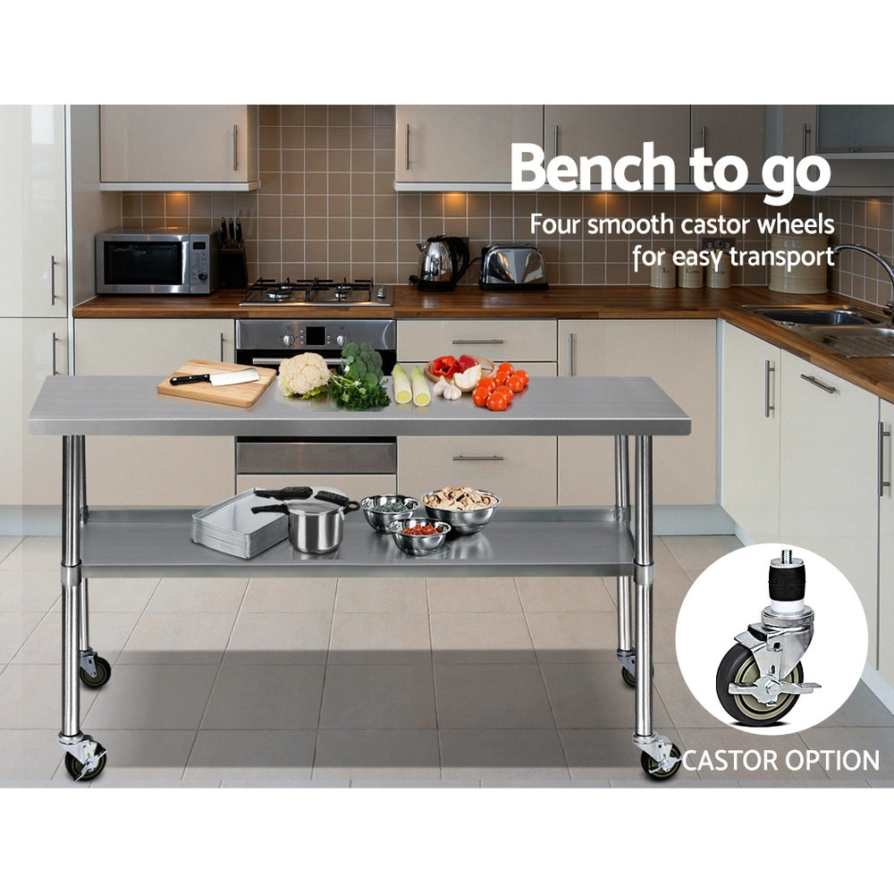 304 Stainless Steel Kitchen Benches Work Bench Food Prep Table with Wheels 1829MM x 610MM - image6