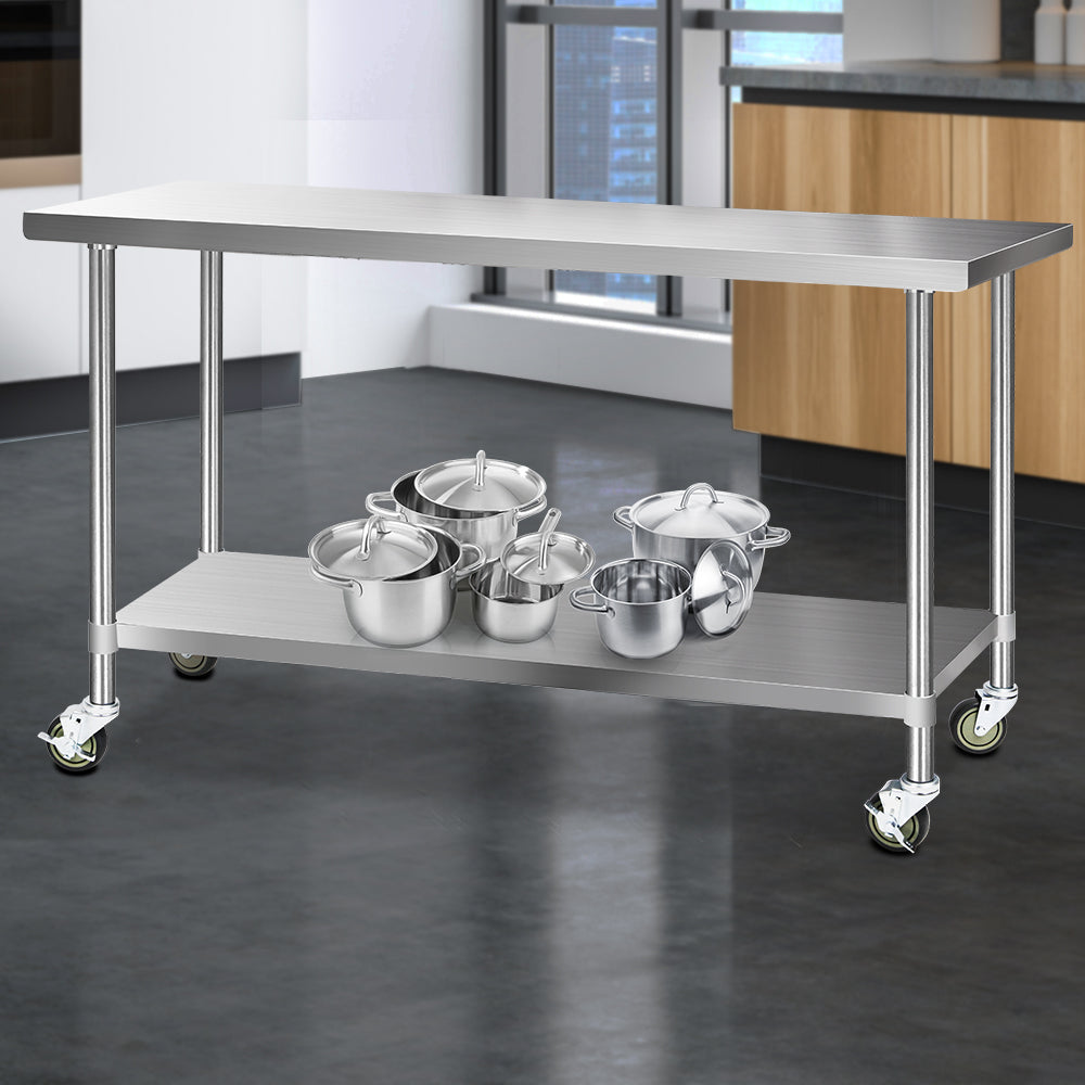 304 Stainless Steel Kitchen Benches Work Bench Food Prep Table with Wheels 1829MM x 610MM - image7