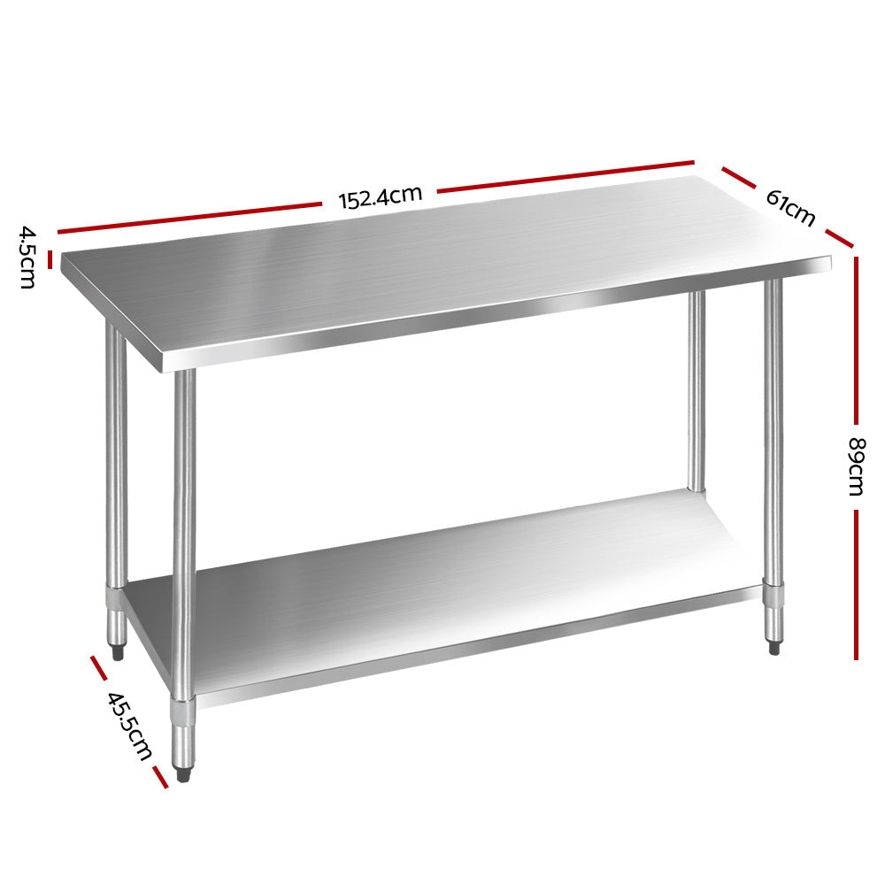610 x 1524mm Commercial Stainless Steel Kitchen Bench - image2