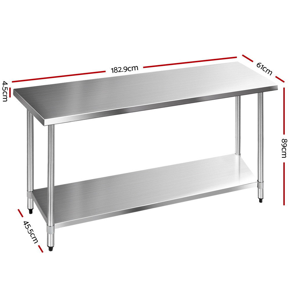 610 x 1829mm Commercial Stainless Steel Kitchen Bench - image2