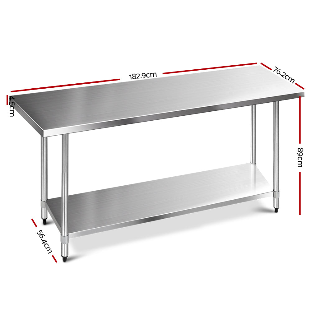 1829 x 762mm Commercial Stainless Steel Kitchen Bench - image2
