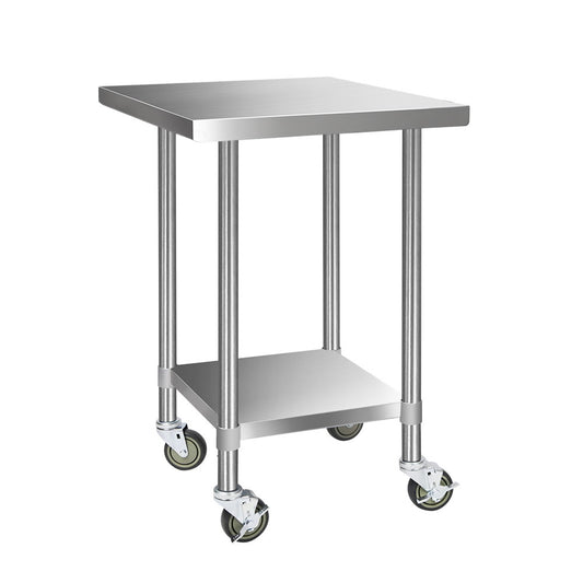 762 x 762mm Commercial Stainless Steel Kitchen Bench with 4pcs Castor Wheels - image1