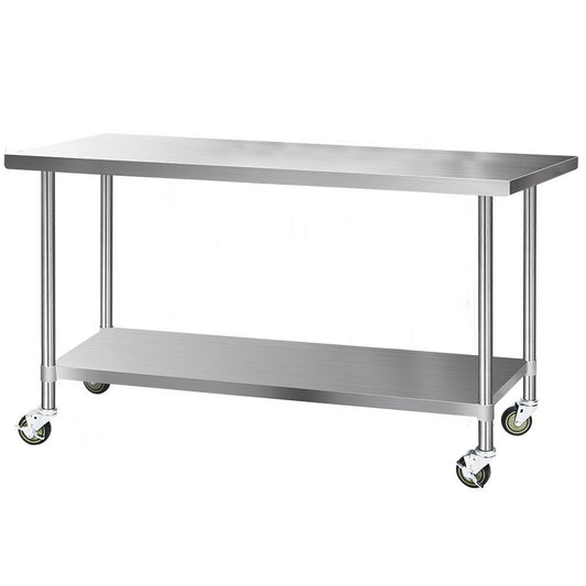 1829 x 762mm Commercial Stainless Steel Kitchen Bench with 4pcs Castor Wheels - image1