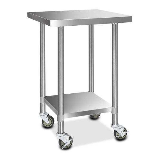 430 Stainless Steel Kitchen Benches Work Bench Food Prep Table with Wheels 610MM x 610MM - image1