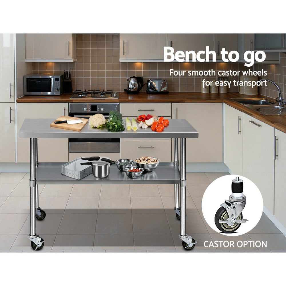 430 Stainless Steel Kitchen Benches Work Bench Food Prep Table with Wheels 1219MM x 610MM - image6