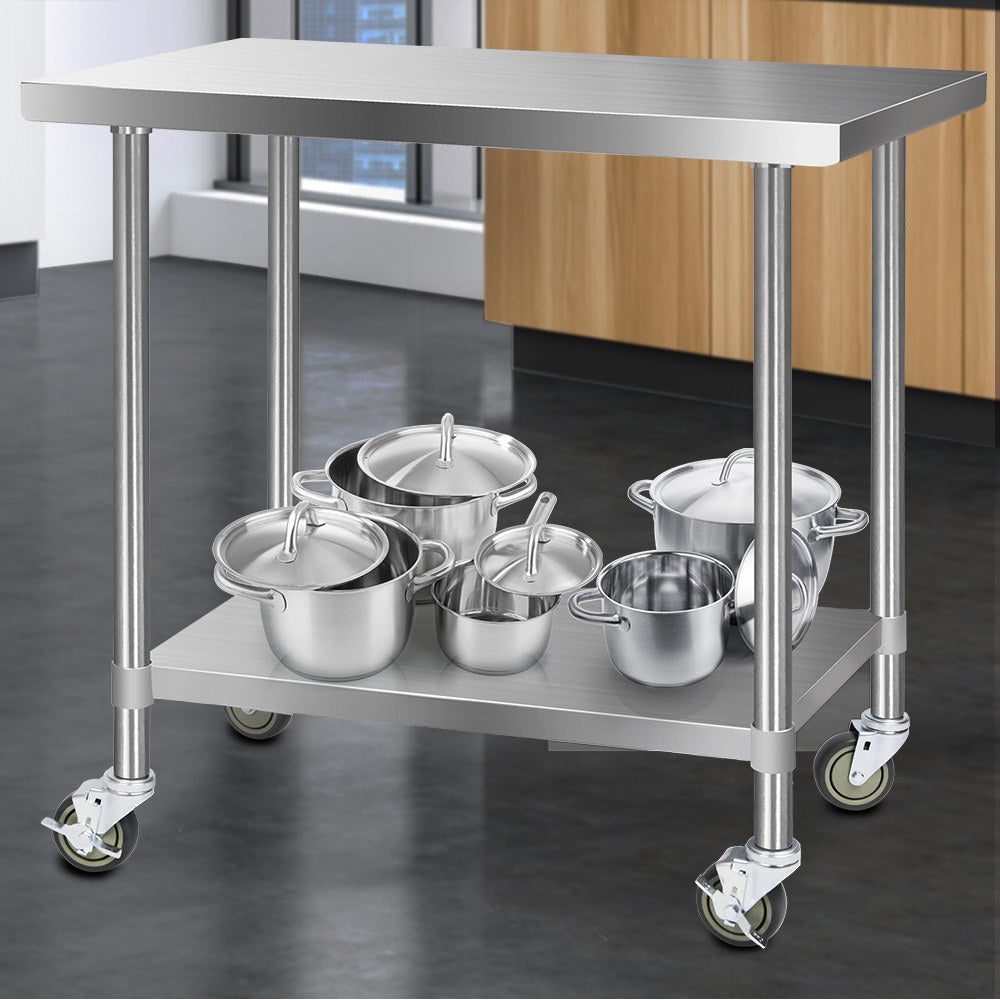 430 Stainless Steel Kitchen Benches Work Bench Food Prep Table with Wheels 1219MM x 610MM - image7
