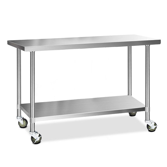 430 Stainless Steel Kitchen Benches Work Bench Food Prep Table with Wheels 1524MM x 610MM - image1