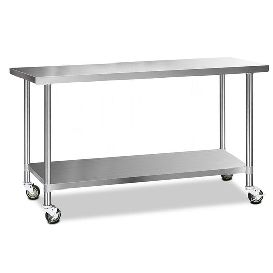 430 Stainless Steel Kitchen Benches Work Bench Food Prep Table with Wheels 1829MM x 610MM - image1