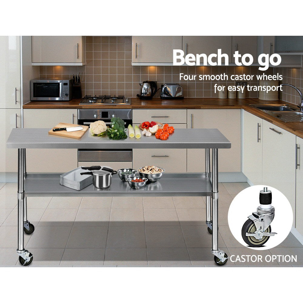 430 Stainless Steel Kitchen Benches Work Bench Food Prep Table with Wheels 1829MM x 610MM - image6