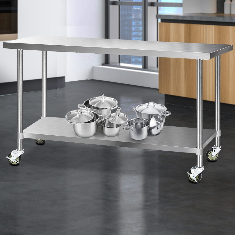 430 Stainless Steel Kitchen Benches Work Bench Food Prep Table with Wheels 1829MM x 610MM - image7