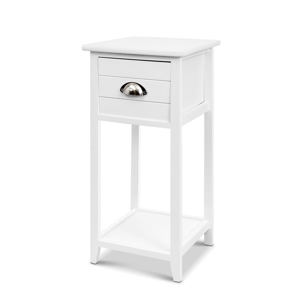 Bedside Table Nightstand Drawer Storage Cabinet Lamp Side Shelf White - image1