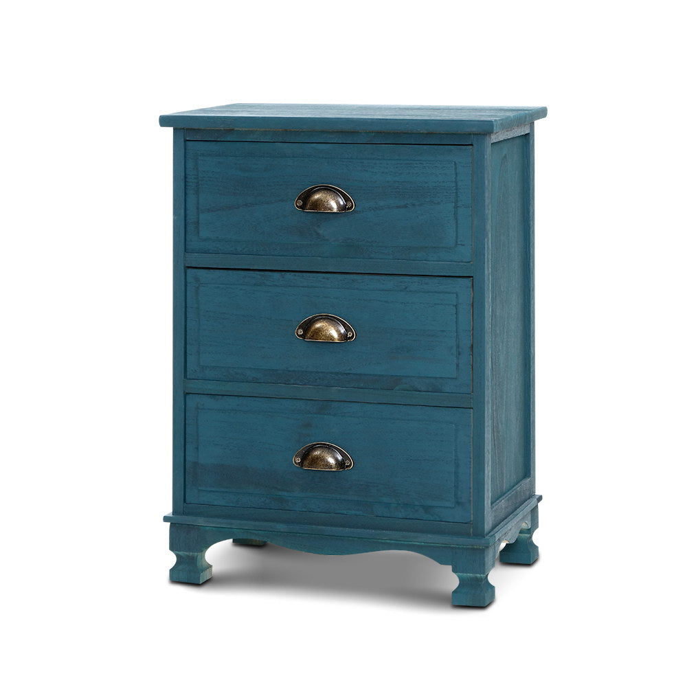 Bedside Tables Drawers Side Table Cabinet Vintage Blue Storage Nightstand - image1