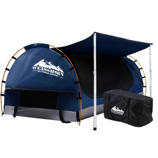 Double Swag Camping Swags Canvas Free Standing Dome Tent Dark Blue - image1