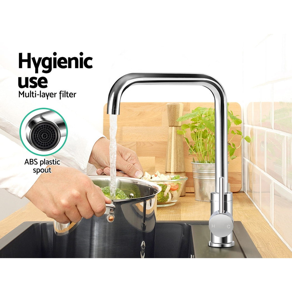 Mixer Kitchen Faucet Tap Swivel Spout Silver - image4