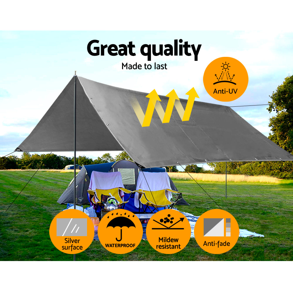 Instahut 6x7.3m Tarp Camping Tarps Poly Tarpaulin Heavy Duty Cover 180gsm Silver - image4