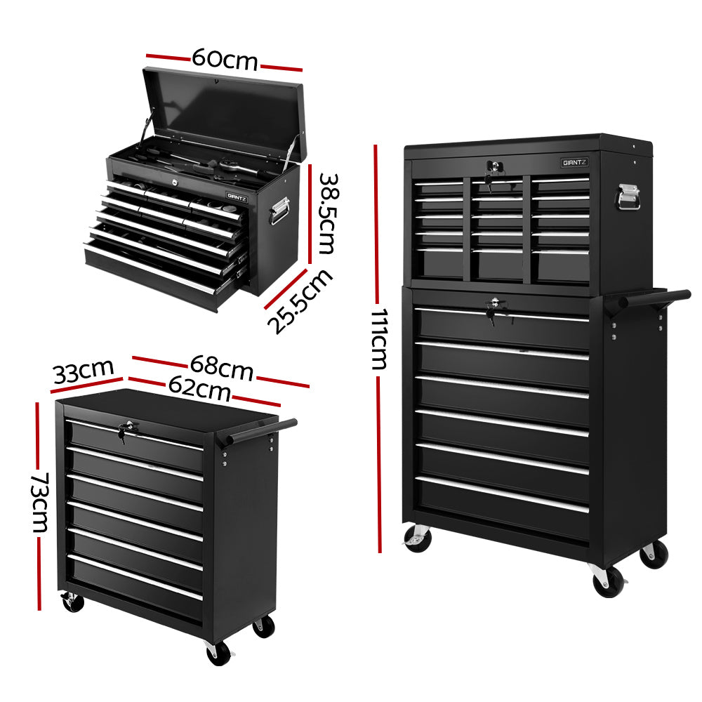 15 Drawers Tool Box Chest Trolley Cabinet Garage Storage Boxes Organizer Black - image2