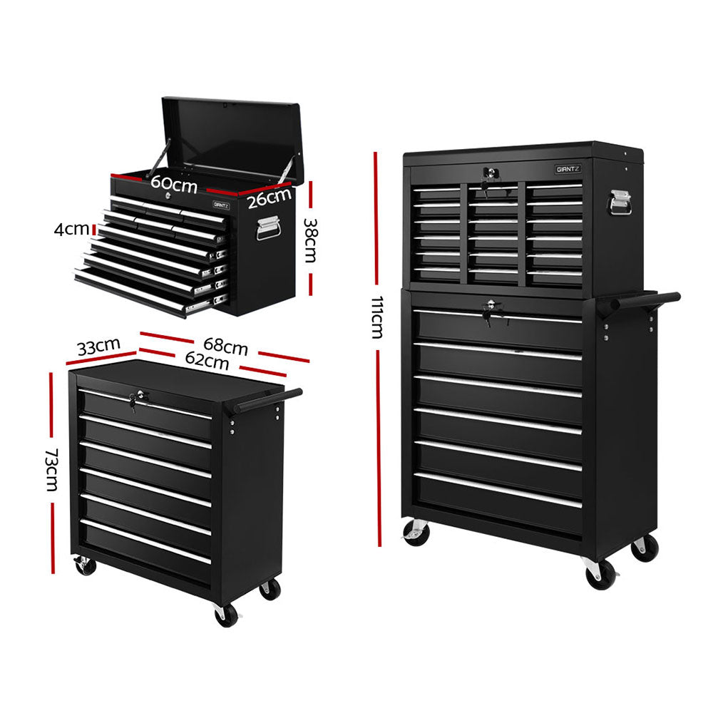 Tool Box Chest Trolley 16 Drawers Cabinet Cart Garage Toolbox Black - image2