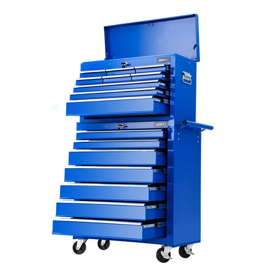 Tool Chest and Trolley Box Cabinet 16 Drawers Storage Blue - image1