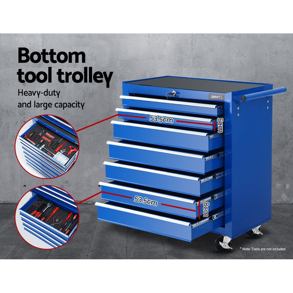 Tool Chest and Trolley Box Cabinet 16 Drawers Storage Blue - image6