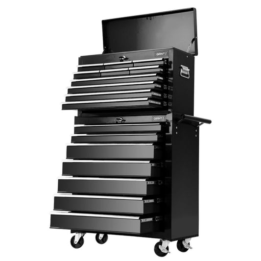 17 Drawers Tool Box Trolley Chest Cabinet Cart Garage Mechanic Toolbox Black - image1