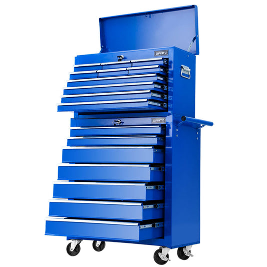17 Drawers Tool Box Trolley Chest Cabinet Cart Garage Mechanic Toolbox Blue - image1