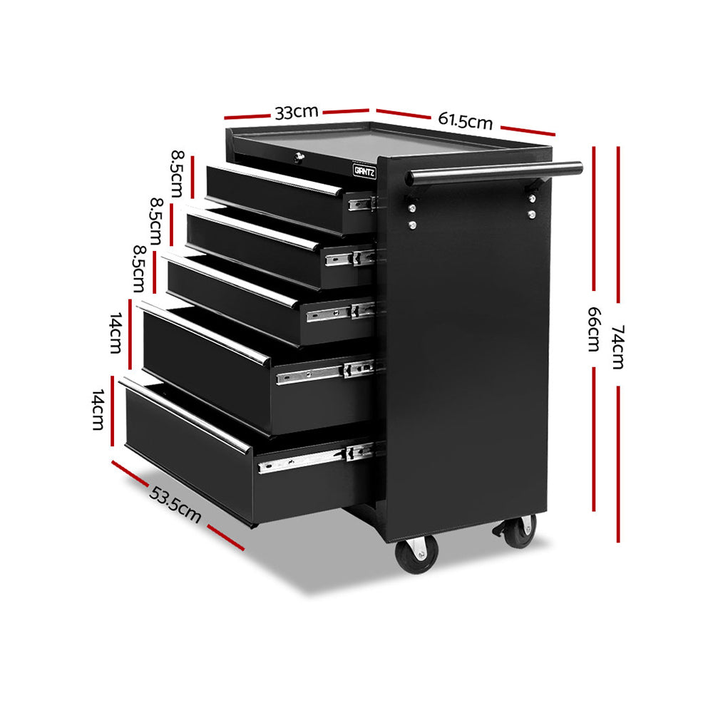 5 Drawer Mechanic Tool Box Storage Trolley - Black - image2