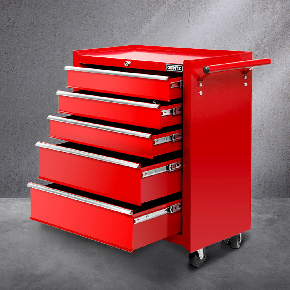 5 Drawer Mechanic Tool Box Storage Trolley - Red - image7