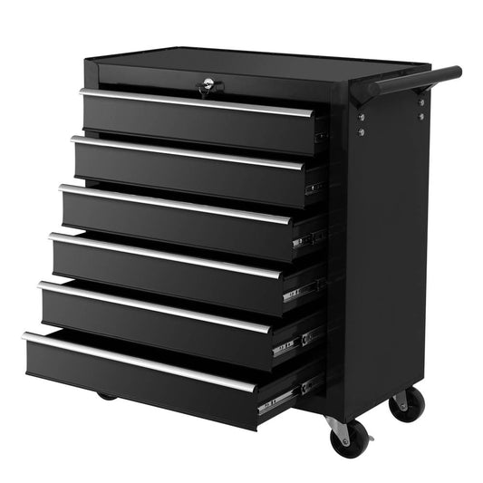 Tool Box Trolley Chest Cabinet 6 Drawers Cart Garage Toolbox Set Black - image1