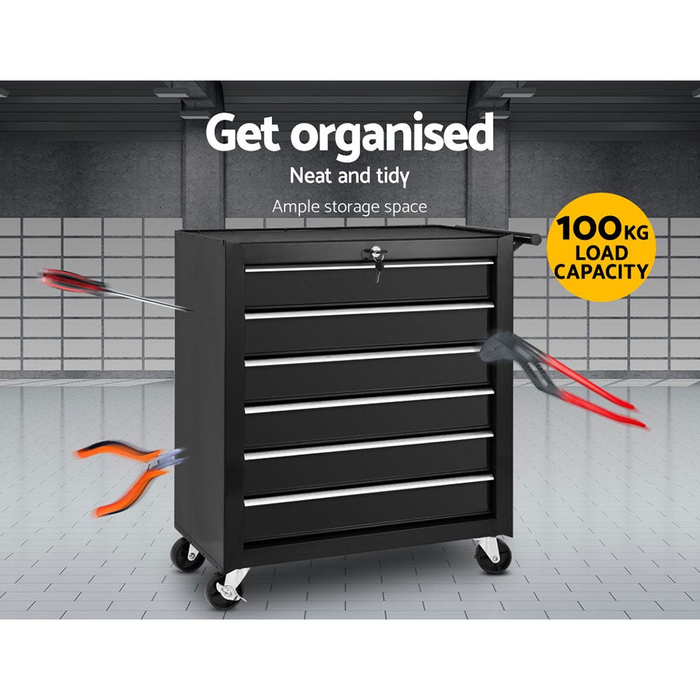 Tool Box Trolley Chest Cabinet 6 Drawers Cart Garage Toolbox Set Black - image3