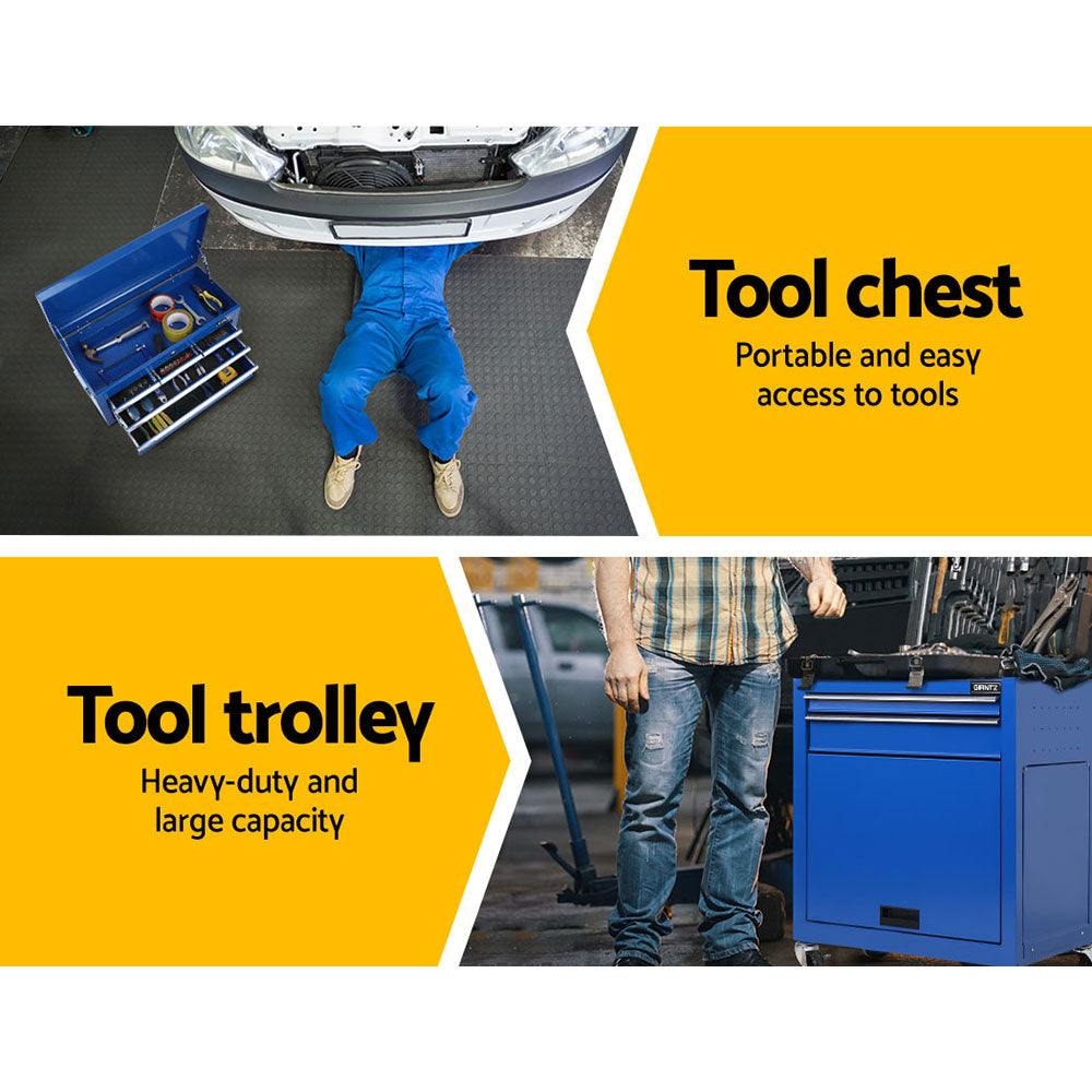 7 Drawer Tool Box Cabinet Chest Storage Garage Toolbox Organiser Set Blue - image5