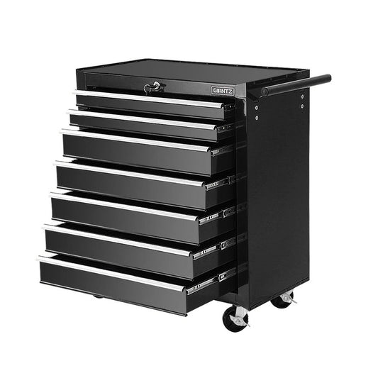 Tool Chest and Trolley Box Cabinet 7 Drawers Cart Garage Storage Black - image1