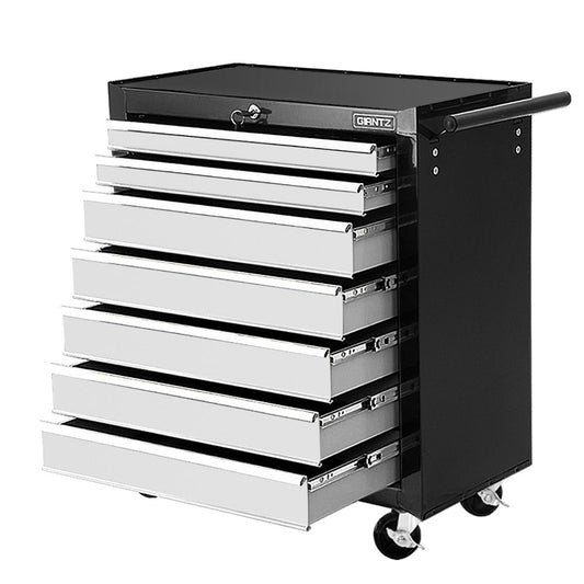 Tool Chest and Trolley Box Cabinet 7 Drawers Cart Garage Storage Black and Silver - image1
