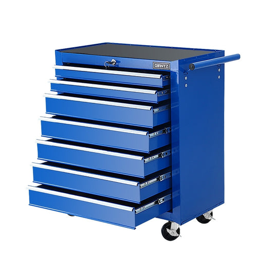 Tool Chest and Trolley Box Cabinet 7 Drawers Cart Garage Storage Blue - image1
