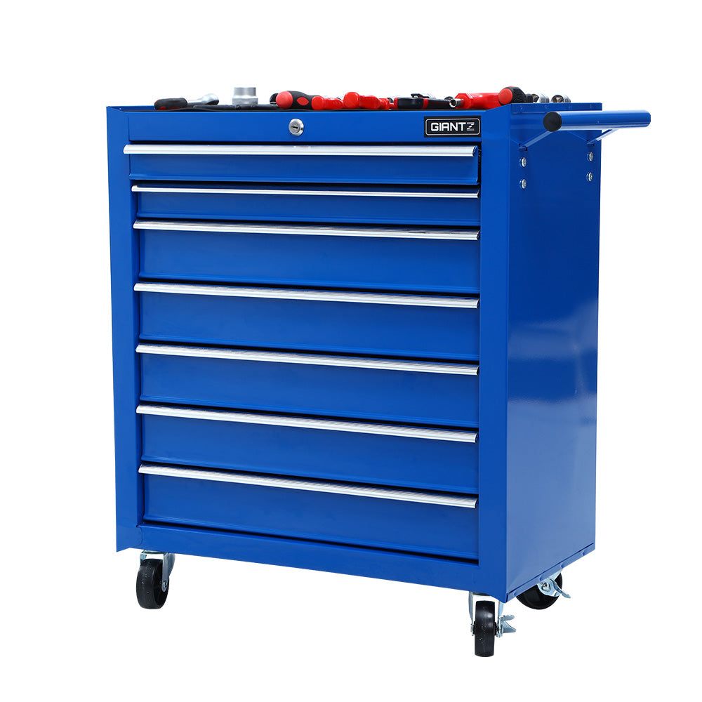 Tool Chest and Trolley Box Cabinet 7 Drawers Cart Garage Storage Blue - image3