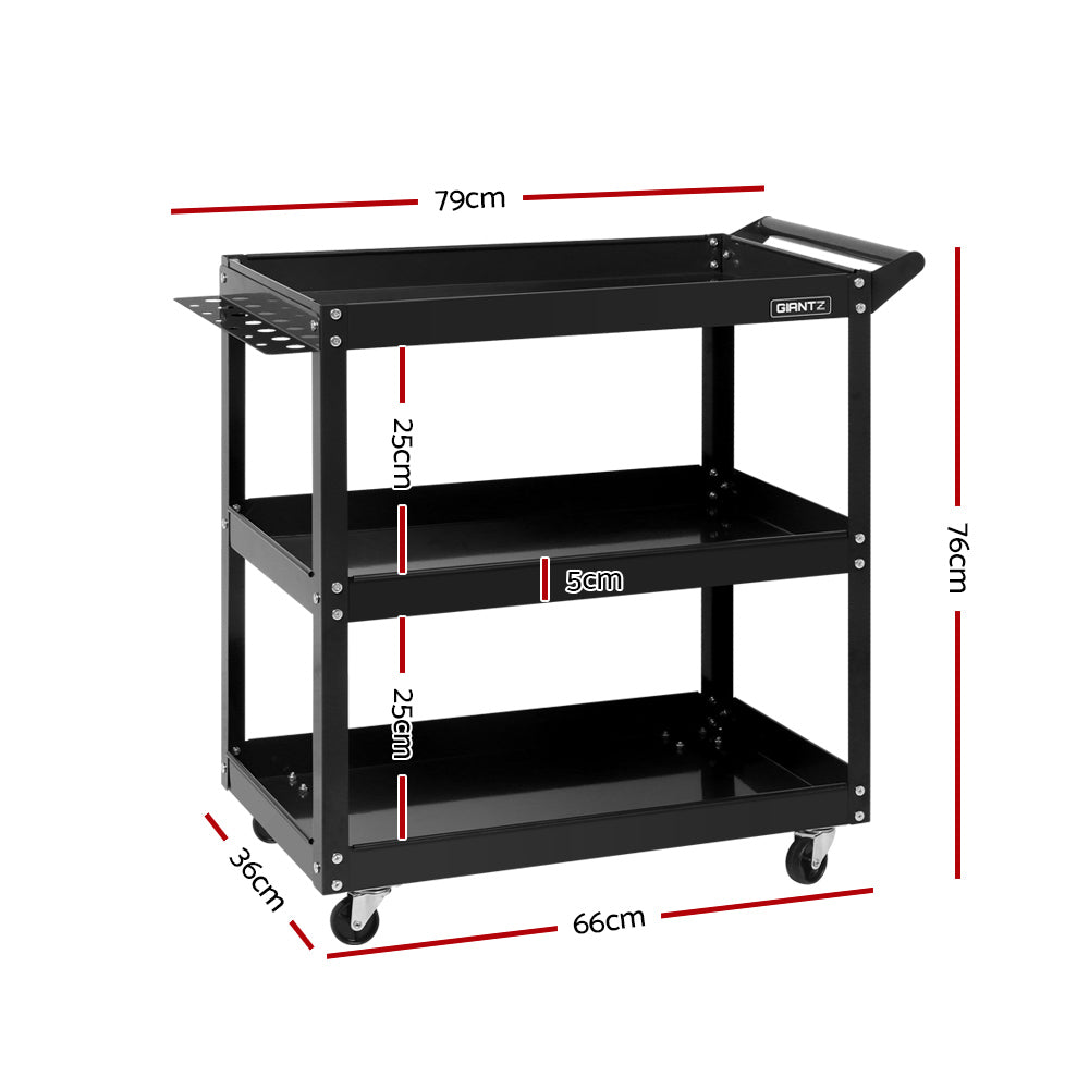 Tool Cart 3 Tier Parts Steel Trolley Mechanic Storage Organizer Black - image2