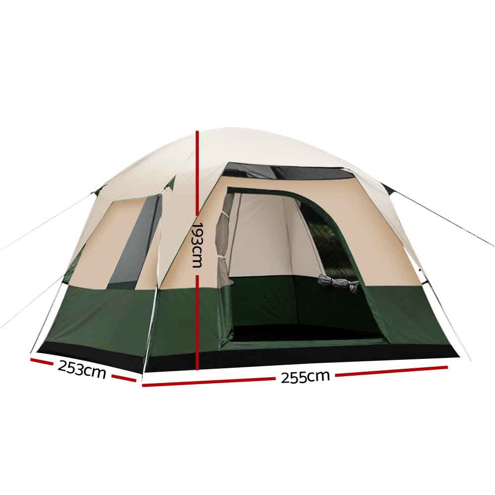 Family Camping Tent 4 Person Hiking Beach Tents Canvas Ripstop Green - image2