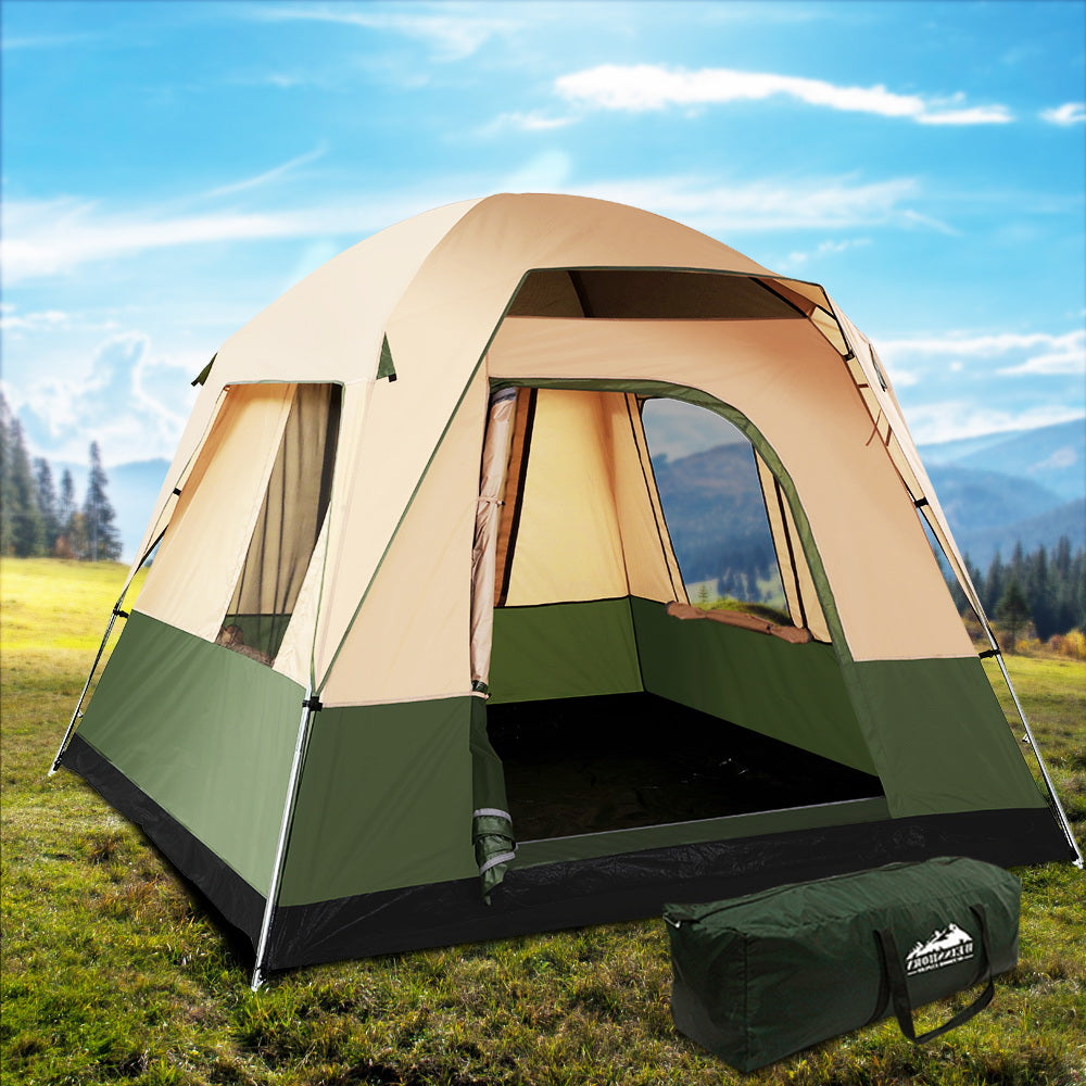 Family Camping Tent 4 Person Hiking Beach Tents Canvas Ripstop Green - image7