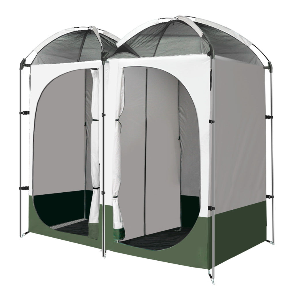 Double Camping Shower Toilet Tent Outdoor Portable Change Room Green - image3