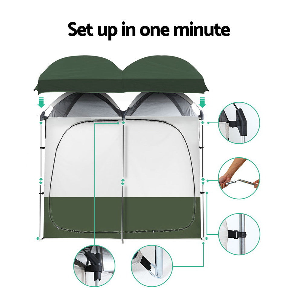 Double Camping Shower Toilet Tent Outdoor Portable Change Room Green - image4